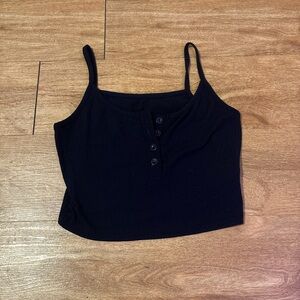 Deep Navy Blue Ribbed Button-Up Crop Top